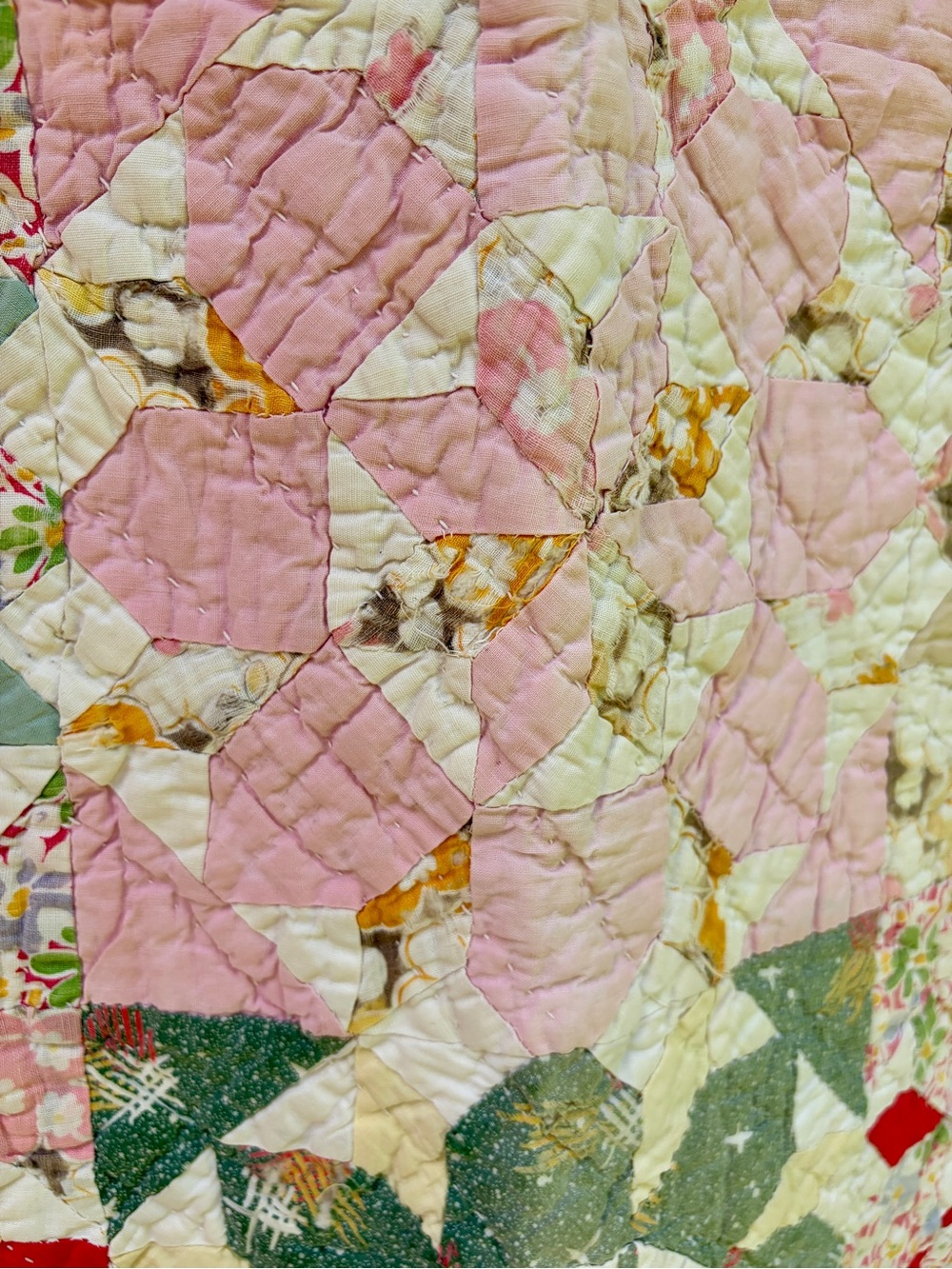 Vintage Feedsack Hand-Stitched La Conner Stars Quilt - 72x57 - Picture 5 of 17